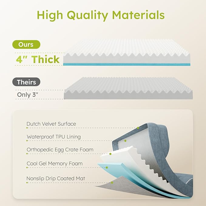 Extra Large Dog Bed, Orthopedic XL Dog Bed with Cooling Gel Memory Foam, Waterproof Pet Bed with Removable Washable Cover, 42" Pet Sofa Couch Dutch Velvet with Bone Toy, Dark Gray