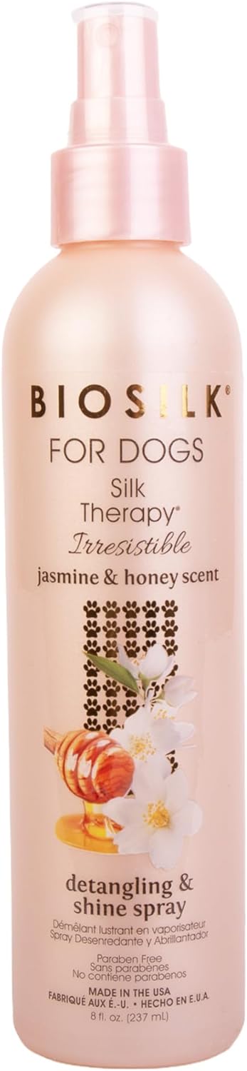 BioSilk for Dogs Silk Therapy Irresistible Detangling and Shine Spray, Scented, Jasmine and Honey Scent, Paraben Free, Made in The USA, 8 FL Ounces