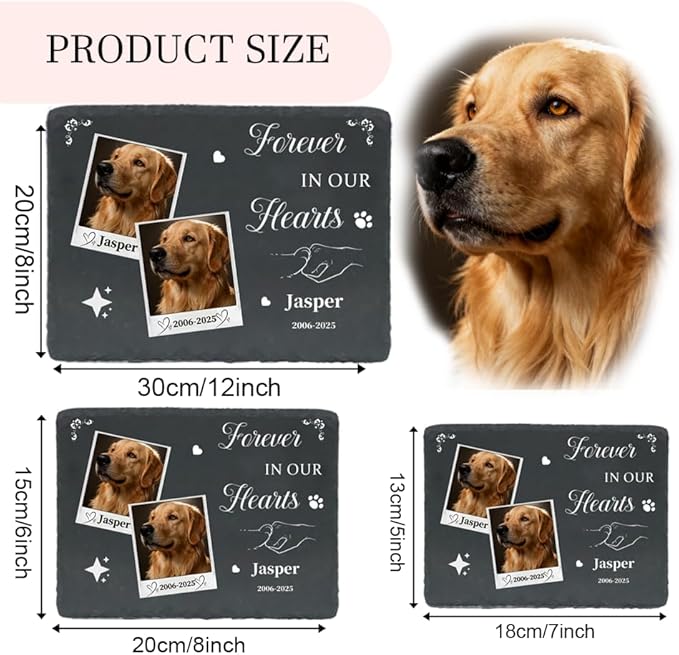 Dog Memorial Gifts for Loss of Dog, Personalized Pet Memorial Stone, Custom Dog Grave Marker with Name & Photo, Sympathy Gifts for Bereaved Pet Owners, Cemetery Decor (Style L)
