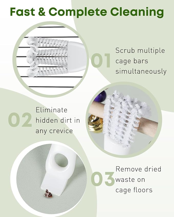 Pawfly 2 Pcs Bird Cage Cleaner Brush, 2-in-1 Bird Cage Cleaning Brush, Bird Poop Remover for Perches, Kennels & Small Animal Cages, Bird Cage Accessories, Bird Droppings Removal Brush