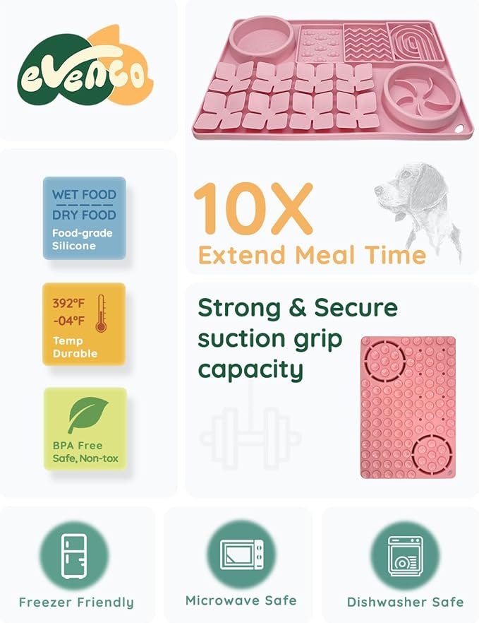 Slow Feeder Bowl for Dogs and Cats, Silicone Lick Mat & Snuffle Mat with Suction Cups - Interactive Puzzle Feeder, Slow Eating, Keep Busy and Reduce Vomiting (15.75" x 10.5" Pink)