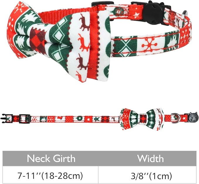 Joytale Upgraded Christmas Cat Collar with Bells, Breakaway Cat Collars with Bow Tie, 1 Pack Girl Boy Safety Plaid Kitten Collars, Christmas