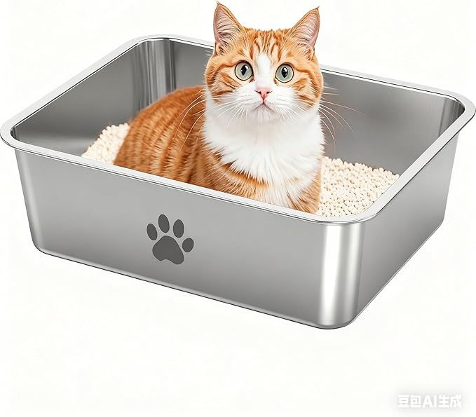 Stainless Steel Cat Litter Box, Metal 6inch High Sided Cat Litter Pan, Indoor Litter Tray, Large Cat Litter Box, Pet Toilet Supplies for Cats, Rabbits, Easy Clean, Non Stick, No Smell (L)
