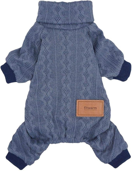 Fitwarm Turtleneck Knitted Dog Sweaters Winter Outfits Pet Coats Cat Clothes Blue XXL