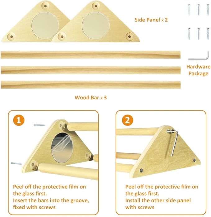 Chicken Toys with Mirror, Roosting Bars for Chicks in Coop and Brooder, Wooden Chicken Perch, Coop Accessories for Large Bird, Baby Chicks, Parrot, 2 Pack