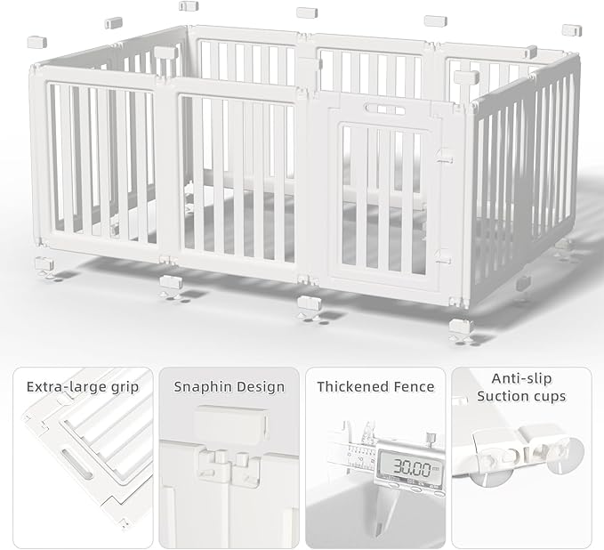 Clear Dog Play Pen,Pet Playpen with Door,Easy to Clean and Install Puppy pens for Both Indoor and Outdoor use (White, 30.3" Height, 8PCS)