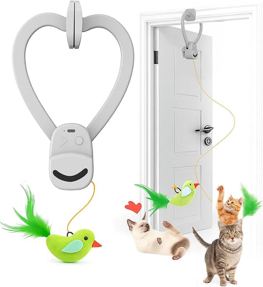 Interactive Cat Toys for Indoor Cats: Automatic Flying Bird Feather Wand Chase Exercise Enrichment Stimulation, USB Rechargeable Durable Safe Hanging Toy for Bored Kittens Adult Multi Cat Households