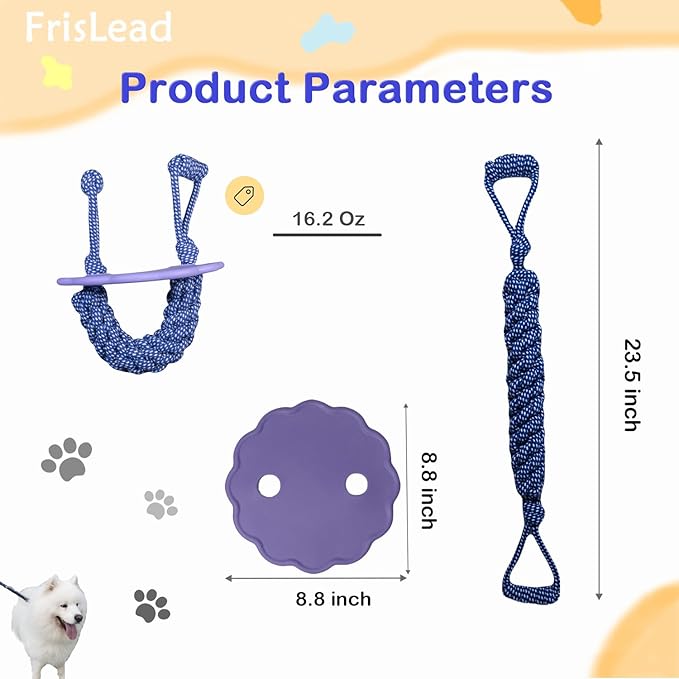 Dog Toys, Tough Rope Toy, Frisbee, Puppy Teething Toys, 2-in-1 Tug of War Rope Flying Disc, Puppy Chew Toys for Teething, Lick mat for Dogs, Interactive, Durable Outdoor Dog Toy (Lilac)