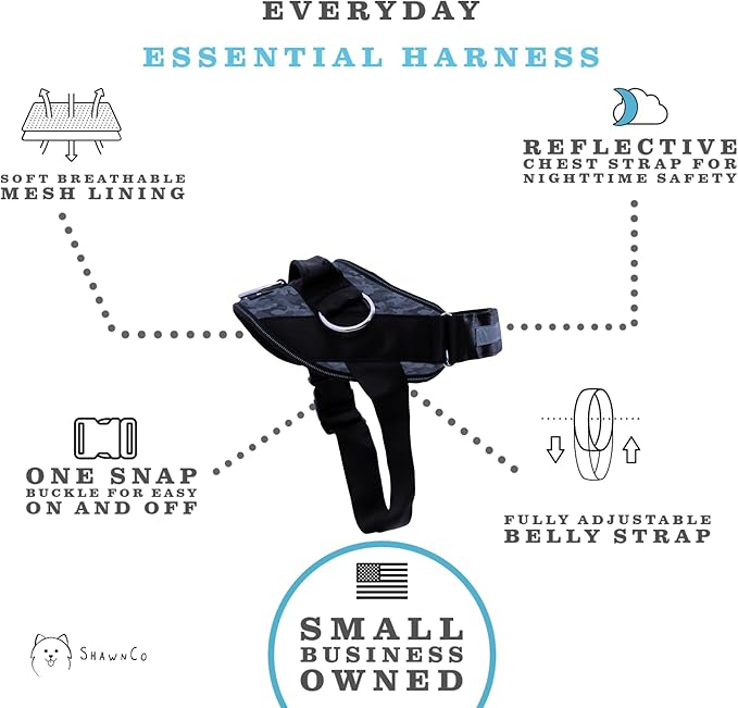 ShawnCo Essential Dog Harness, No-Pull Pet Vest with 3 Leash Clips, No Choke, Reflective, Adjustable and Padded, for Easy Walking and Training for Small, Medium and Large Dogs (Dark Camo, XL)