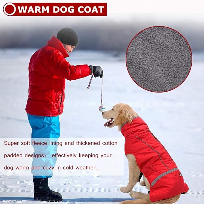 QBLEEV Warm Dog Coat Reflective Dog Jacket, Waterproof Dog Winter Coat Turtleneck Dog Clothes for Cold Weather, Thick Fleece Dog Snowsuit Christmas Dog Vest Pet Apparel for Small Medium Large Dogs 3XL