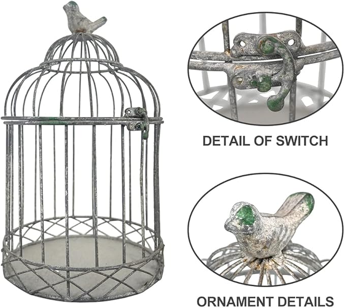 Rustic Vintage Birdcage Planter Holder Farmhouse Distressed Decor Metal Iron Round Plants Stand with Latch Lock Closure for Wedding Garden Patio Indoor Outdoor Home Table Centerpiece Decorations