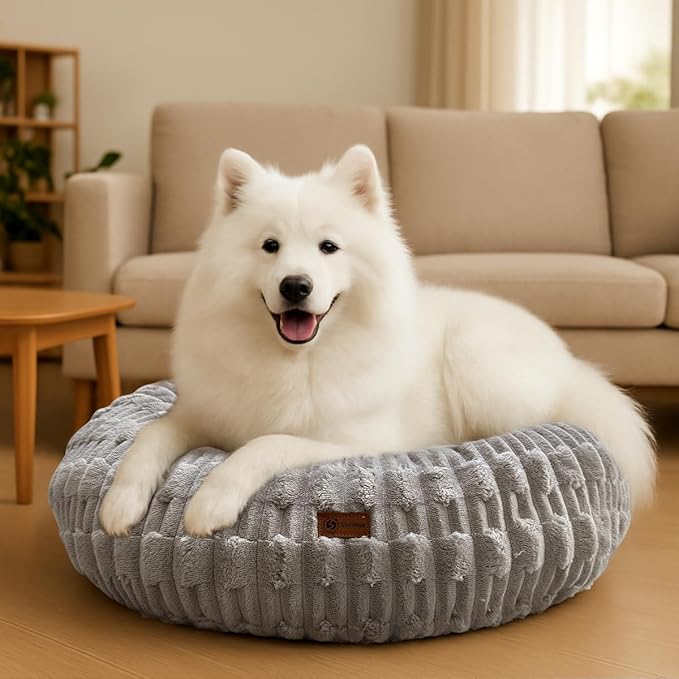 ShinHye Cat Bed - Washable Donut Bed for Cats and Small Dogs, Calming Round Pet Bed with Non-Slip Bottom, Indoor Comfort for Puppy & Kitten(ZJ-Grey-28x28)