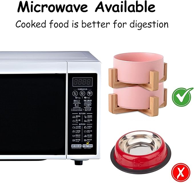 Petygooing Dog Cat Bowl Ceramic Pink Pet Dish with Stand for Food and Water, Modern Cute Matte Glaze Weighted Pet Bowls Set for Cats & Small Size Dogs 13.5 OZ (5.1In / 1.7 Cups) Pink