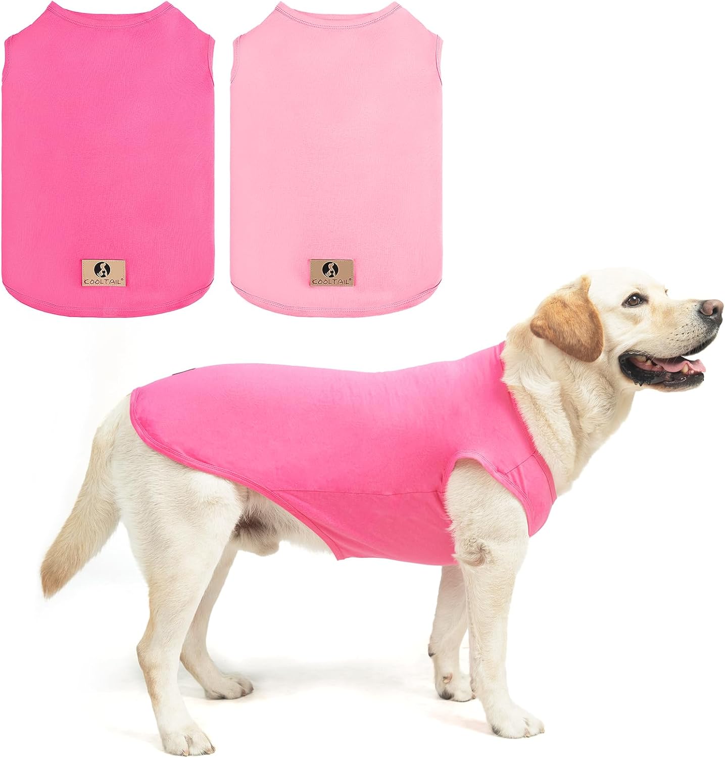 KOOLTAIL Girl Dog Clothes for Large Dogs, 2 Pack Cotton Fall/Winter Warm Dog T Shirts Coats for Outdoor, UV & Insect Protection Anti-Hair Loss & Lightweight Pet Vest Tank Tops Apparel, Pink & Rose,2XL