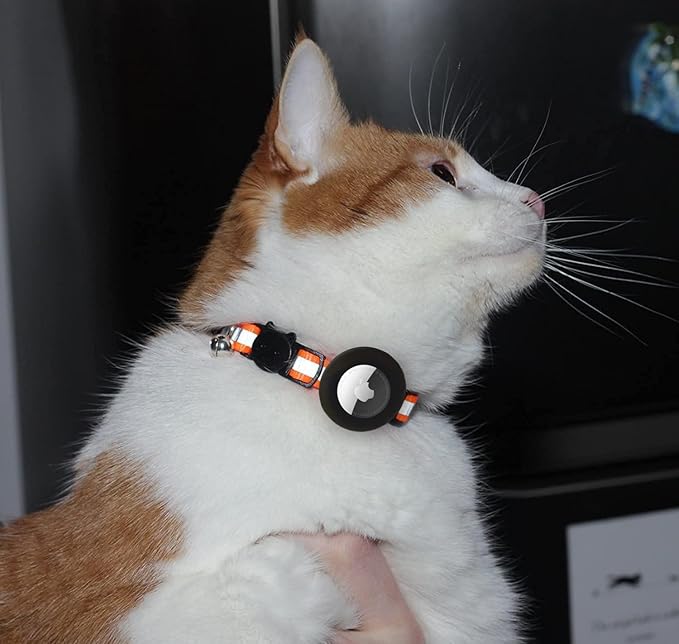 Reflective Cat Collar with AirTag Holders, Set of 6, with Bells, Solid & Safe Collars for Cats, Nylon, Mixed Colors, Pet Collar, Air Tag Holder, Breakaway Cat Collars Charms