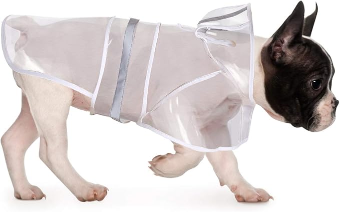 HDE Dog Raincoat Jacket Reflective Adjustable Hooded Pet Poncho Rain Coat with Leash Hole for Small to X-Large Dogs Clear - S