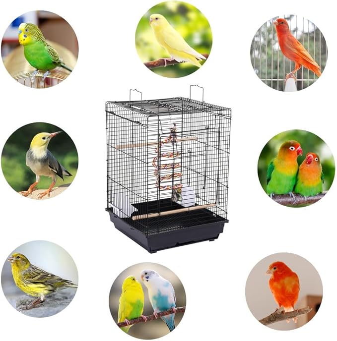 Yaheetech Open Play Top Travel Bird Cage for Conure Sun Parakeet Green Cheek Conure Lovebird Budgie Finch Canary, Small-Size Travel Portable