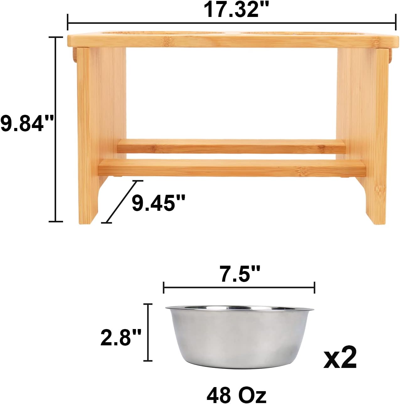 HTB Elevated Dog Bowls,Raised Dog Bowl Stand with 2 Stainless Steel Bowls,Elevated Raised Dog Bowls for Large Medium Small Sized Dogs