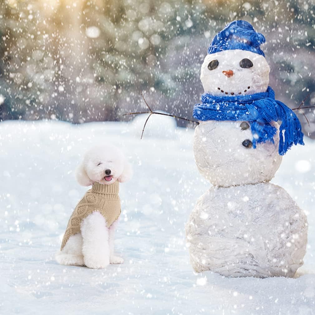 BINGPET Thermal Knitted Dog Sweater for Small Medium Large Dogs,Winter Dog Cat Coat Warm Sweartershirts Outfits,Classic Cable Knit Turtleneck Pullover Dog Jumper Coat Warm Sweartershirts