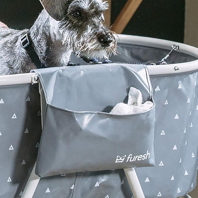 Furesh Little Dipper Dog Bath Tub and Wash Station for Bathing Shower and Grooming, Elevated Foldable and Portable, Indoor and Outdoor, for Small and Medium Size Dogs, Cats and Other Pet (Gray)