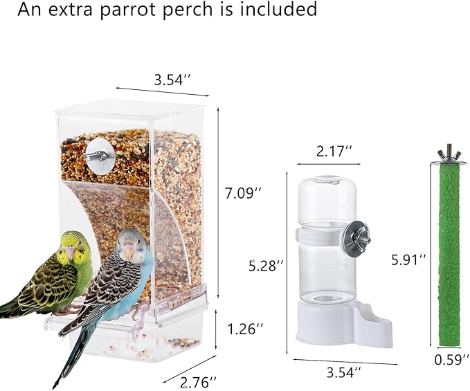 IBWell Set of 3 Automatic Bird Feeders and Waterers for Cage, No Mess Seed and Parrot Water Dispenser, Perch for Cages