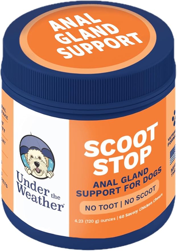 Under the Weather Scoot Stop Chews for Dogs | Vet Formulated No-Scoot for Dogs Supplement | Digestive & Anal Gland Support Support for All Breeds | 60 Count