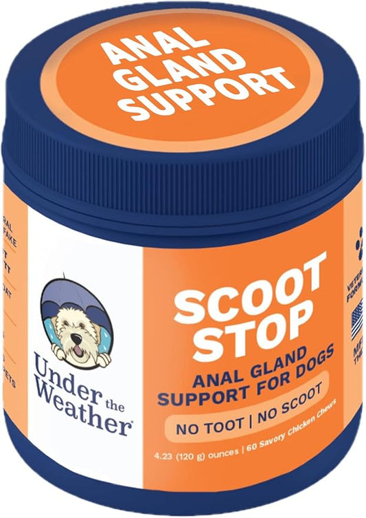 Under the Weather Scoot Stop Chews for Dogs | Vet Formulated No-Scoot for Dogs Supplement | Digestive & Anal Gland Support Support for All Breeds | 60 Count