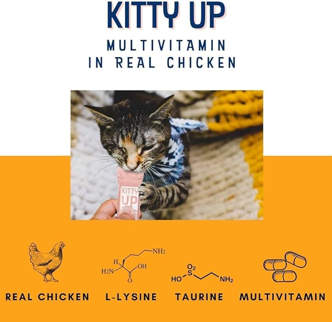 Lickable Cat Treats - All Natural Chicken Puree Tubes with Lysine & Taurine | Grain-Free Wet Treats for Indoor Cats & Kittens (12 Pack)