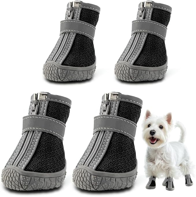 Dog Shoes for Small Dogs, Breathable Dog Boots Paw Protector for Hot Pavement Winter Snow, Dog Booties with Reflective Strips Rugged Anti-Slip Sole for Hardwood Floors Walking Black Size 2