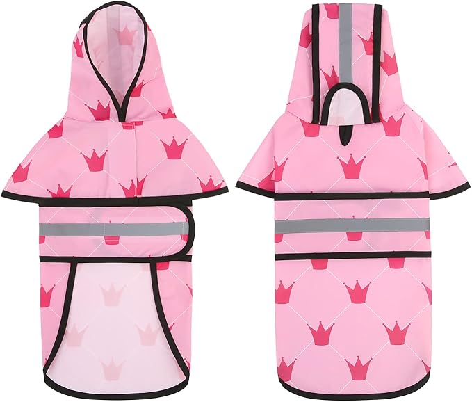 HDE Dog Raincoat Jacket Reflective Adjustable Hooded Pet Poncho Rain Coat with Leash Hole for Small to X-Large Dogs Princess - XL