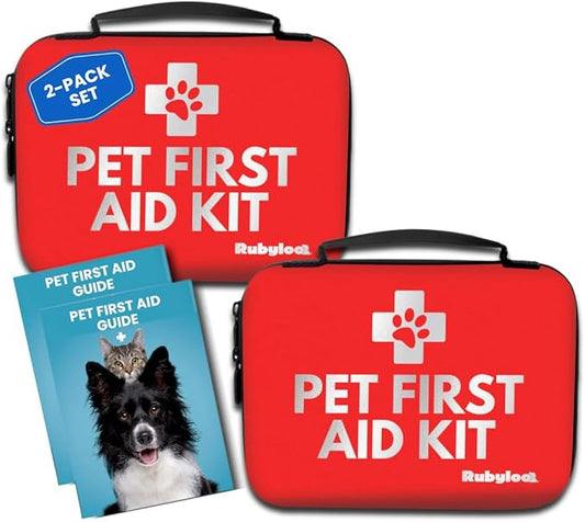 Dog First Aid Kit 2-Pack – Vet-Approved Pet First Aid Supplies for Dogs & Cats in Emergencies – Pet First Aid Guide, Tick Remover, Slip Leash & Medical Essentials for Home, Camping, Car, Travel