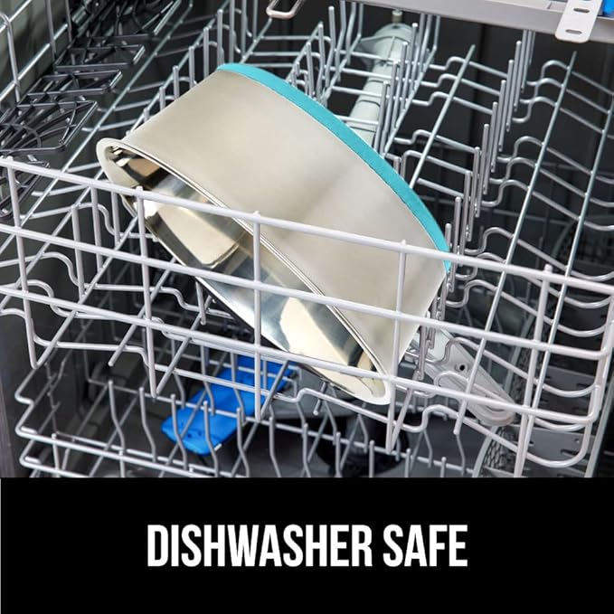 GORILLA GRIP Set of 2 Dog Bowls, Holds 4 Cups (32 fl oz), Heavy Duty Metal Food and Water Bowl for Feeding Dogs and Cat, Dishwasher Safe, Rust Resistant Stainless Steel, BPA Free Rubber Base Turquoise