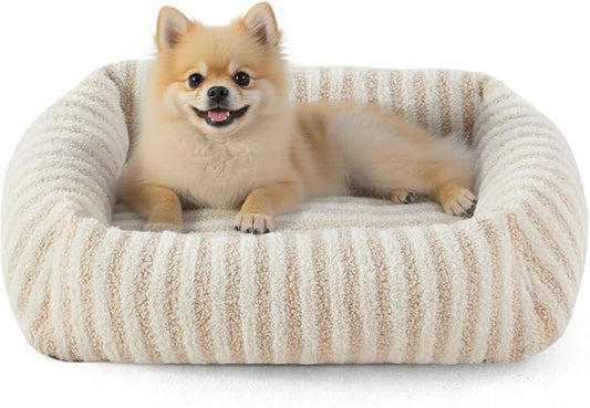 MIXJOY Dog Bed for Medium Sized Dogs, Washable Medium Dog Beds with Removable Cover, Rectangle Pet Beds with Non-Slip Bottom, Warming Calming Dogs Cuddler, 25"x21"x7", White