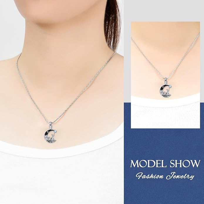 constantlife Cat Moon Urn Necklace for Women Pet Cremation Jewelry for Ashes Stainless Steel Pendant Funeral Keepsake Loved Ones Memorial Gift