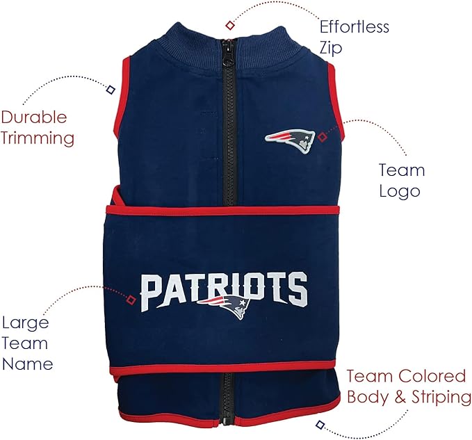 NFL NEW ENGLAND PATRIOTS Dog Anxiety Shirt Calming Soothing Solution Vest for Dogs Cats with Anxiety, Fears, Fireworks, Loud Noises, Dark, Lonely Keeps Dogs Calm Feeling Safe, Relaxing Jacket, X-Small