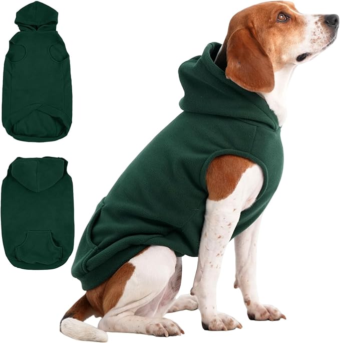 IECOii XL Dog Sweater & Pullover Hoodie for Large Dogs, Warm Fleece Layer with Hood for Cold Weather, Boys & Girls, Green, Size XL