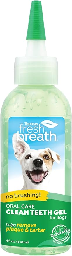 TropiClean Fresh Breath Dog Toothpaste for Teeth Cleaning, Breath Freshener, Easy to Use Plaque & Tartar Remover Gel, No Toothbrush Needed, 4oz.