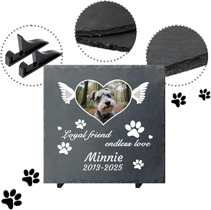Dog Memorial Gifts for Loss of Dog, Personalized Pet Memorial Stone, Custom Dog Grave Marker with Name & Photo, Sympathy Gifts for Bereaved Pet Owners, Cemetery Decor (Style I)