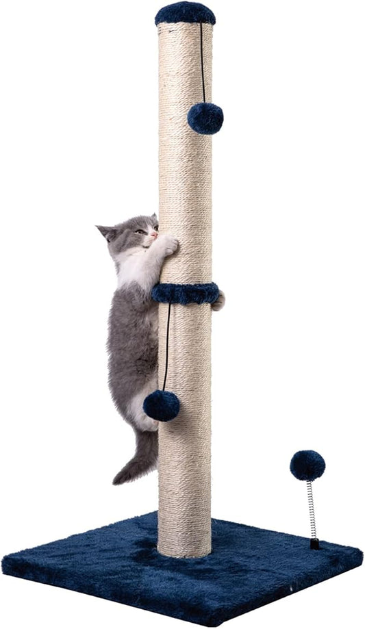 MECOOL 34“ Tall Cat Scratching Post Premium Basics Kitten Scratcher Sisal Scratch Posts Trees with Hanging Ball for Indoor Cats, Navy