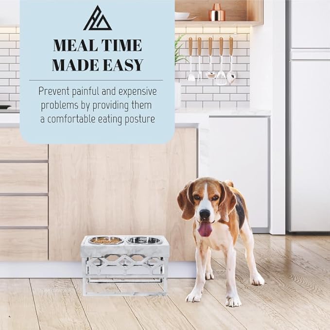 AVERYDAY Small Dog Bowls Elevated, 4 Height Adjustable Raised Dog Bowl Stand with 2 Stainless Steel Food and Water Bowls Set, Tall Dogs Feeding Station with Anti-Slip Base for Small Medium Breeds Dogs