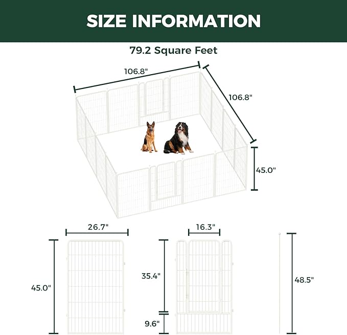 FXW Rollick Unleashed Dog Playpen for Indoor, Yard, RV Camping, 45 inch 16 Panels for Large Dogs, White│Patented