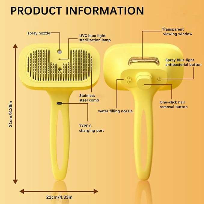 Indoor Cat Steam Brush, Rechargeable Self-Cleaning Four in One Anti-Static Steam Pet Brush, Used for Combing and Massaging Loose Fallen Pet Hair, Suitable for Long and Short Haired Dog Steam Brushes