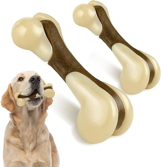 Sosation Bones Shaped Dog Toys for Aggressive Chewers, 2 Pack Dog Chew Toys Puppy Teething Nylon Beef Flavor for Large/Medium/Small Puppies Breeds(Hind Leg Bone,Large, Small)