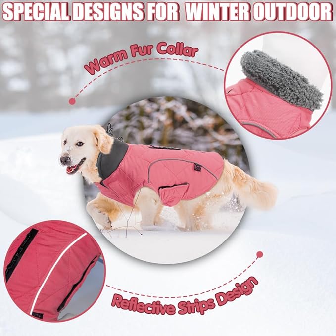 EMUST Dog Jackets for Winter, Cold Weather Coats for Dogs, Soft Winter Jackets for Medium Large Dogs, Pink, L