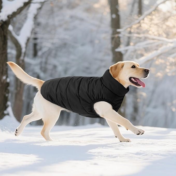 ASENKU Windproof Dog Winter Coat Waterproof Fleece Jacket Cold Weather Pet Apparel for Small Medium Large Dogs (Black, XL)