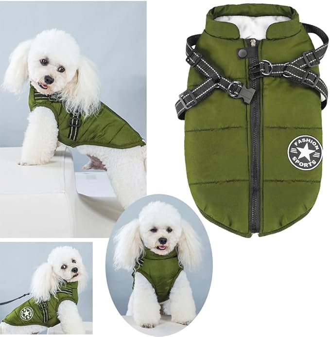 Aiboria Dog Jackets for Winter Windproof Waterproof 2 in 1 Outfit Cold Weather Coat Dog Vest Harness Puppy Winter Warm Jacket Large Green 3XL