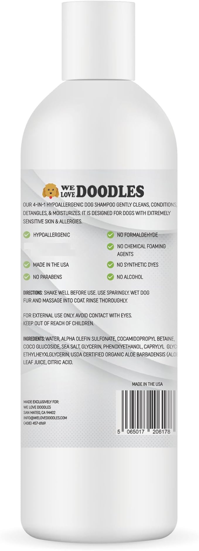 Dog Shampoo, Conditioner & Detangler - Best Shampoo for Goldendoodles, Poodles & Doodles - for Matted Pet Hair - Sensitive Skin Shampoo for Puppies - Made in The USA, 16OZ (Unscented)