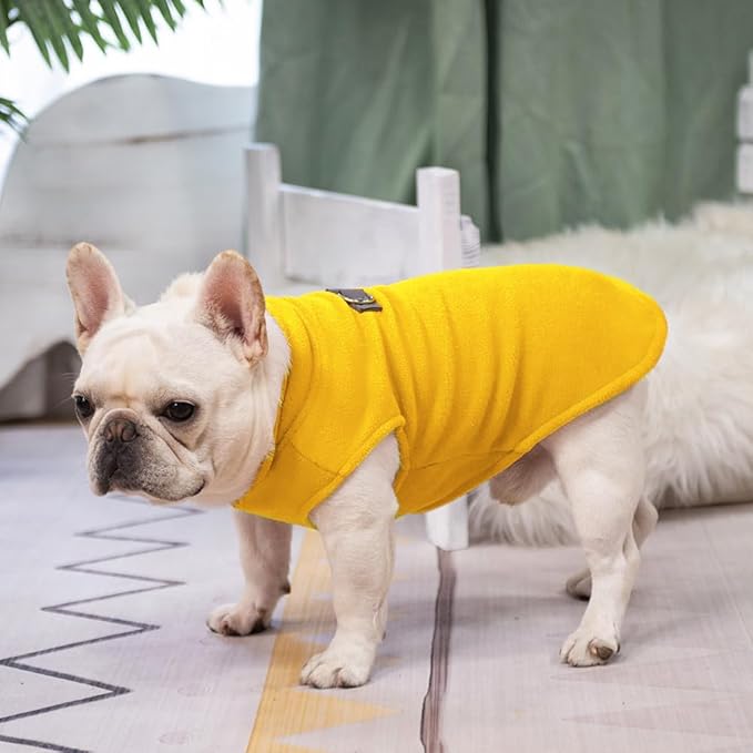 BEAUTYZOO Dog Fleece Vest Sweater Winter Jacket for Small and Medium Dogs with D-Ring Leash Cold Weather Coat Hoodie for XS S M Dogs Boy or Girls, Yellow L