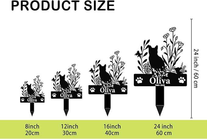 Custom Cat Grave Marker Cat Burial Stake, Personalized Butterfly Flowers Cat Memorial Garden Stake, Metal Cat Memorial Plaque for Outdoors, Customized Pet Headstone