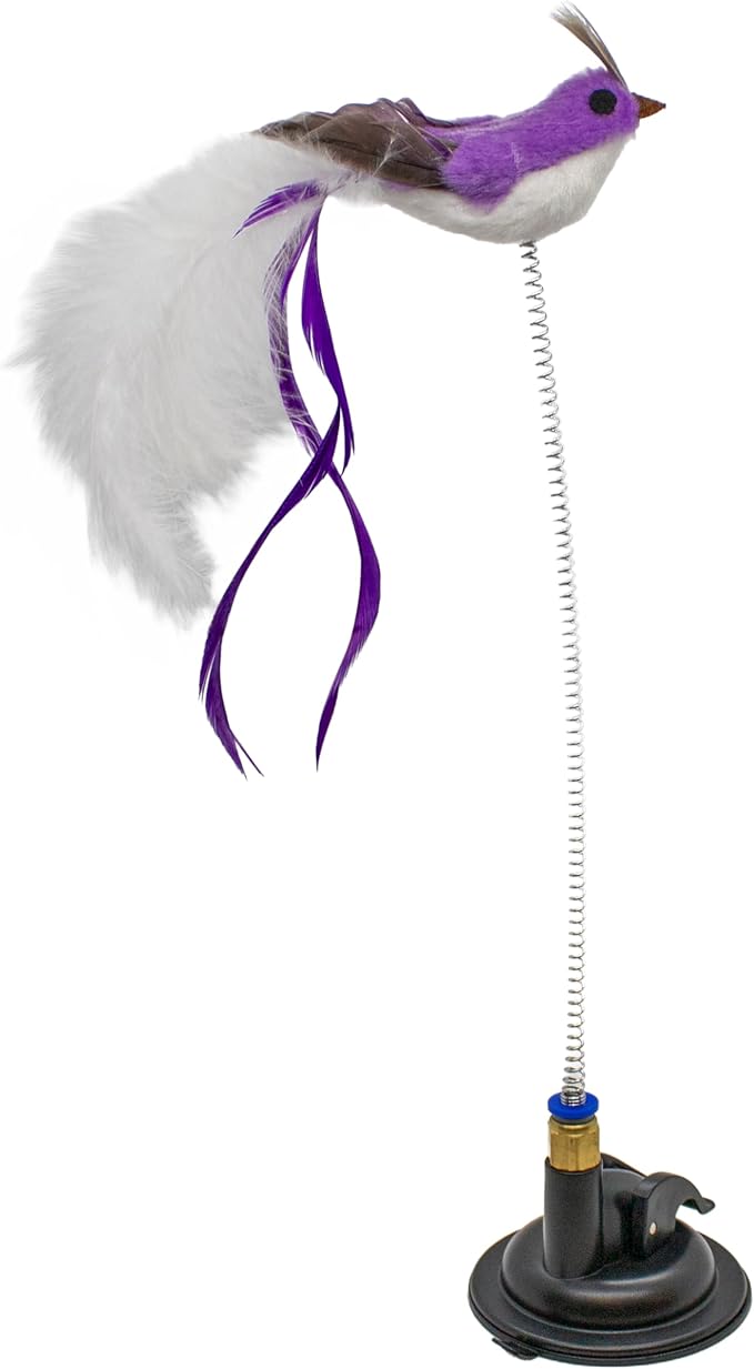 Playology Cat Toys | Interactive Toy Suction Cup Spring Bird Including 2 Replacement Birds Cat Toys for Indoor Cats | Toy Made from Non Toxic Materials